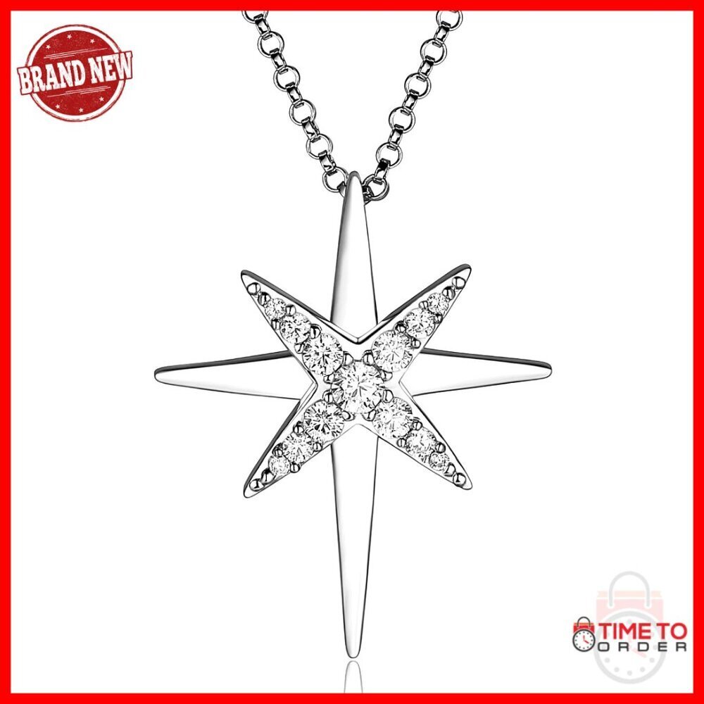 Sterling Silver North Star Pendant Necklace, Adjustable Chain, Dainty Layering